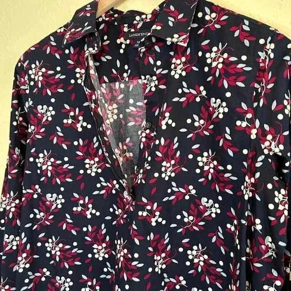 Lands’ End Size 12 No Iron Supima Long Sleeve Button Down Floral Feminine Office - Picture 4 of 8